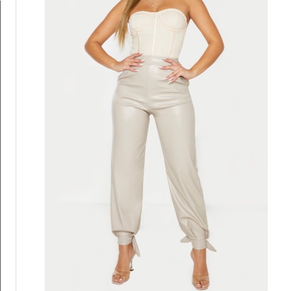 Stone Faux Leather Tie Ankle Pants